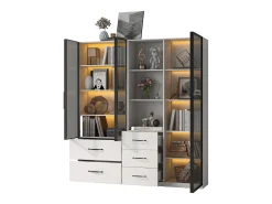 New Vitrine 140×40×160 cm - com iluminação LED - 3 portas de vidro - 5 gavetas - Vitrina