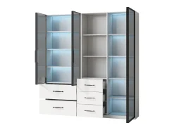 New Vitrine 140×40×160 cm - com iluminação LED - 3 portas de vidro - 5 gavetas - Vitrina