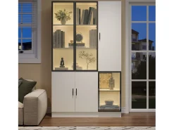 Best Vitrine 120×35×200 cm - portas envidraçadas - 6 portas - com iluminação LED - painel de partículas + vidro temperado - Vitrina