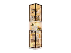 Vitrine 205 cm de altura - Iluminação LED - 4 portas de vidro - Fundo espelho - Armazenamento aberto - Painéis de partículas - Branc*ModernLuxe Online