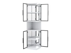 Vitrine 205 cm de altura - Iluminação LED - 4 portas de vidro - Fundo espelho - Armazenamento aberto - Painéis de partículas - Branc*ModernLuxe Online
