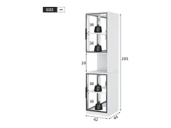 Vitrine 205 cm de altura - Iluminação LED - 4 portas de vidro - Fundo espelho - Armazenamento aberto - Painéis de partículas - Branc*ModernLuxe Online