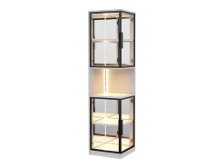 Vitrine 205 cm de altura - Iluminação LED - 4 portas de vidro - Fundo espelho - Armazenamento aberto - Painéis de partículas - Branc*ModernLuxe Online