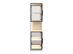 Vitrine 205 cm de altura - Iluminação LED - 4 portas de vidro - Fundo espelho - Armazenamento aberto - Painéis de partículas - Branc*ModernLuxe Online