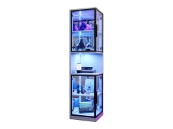 Vitrine 205 cm de altura - Iluminação LED - 4 portas de vidro - Fundo espelho - Armazenamento aberto - Painéis de partículas - Branc*ModernLuxe Online