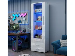 Vitrine alta com 3 gavetas e 1 porta, estrutura em MDF lacado , LED incluído - 60x35x180cm*Hauss Spole Sale