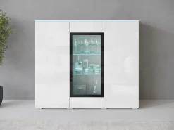 Vitrine alta moderna 120 cm para sala 3 portas corpo mate e frentes brilho Vitrina