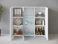 Vitrine alta moderna 120 cm para sala 3 portas corpo mate e frentes brilho Vitrina