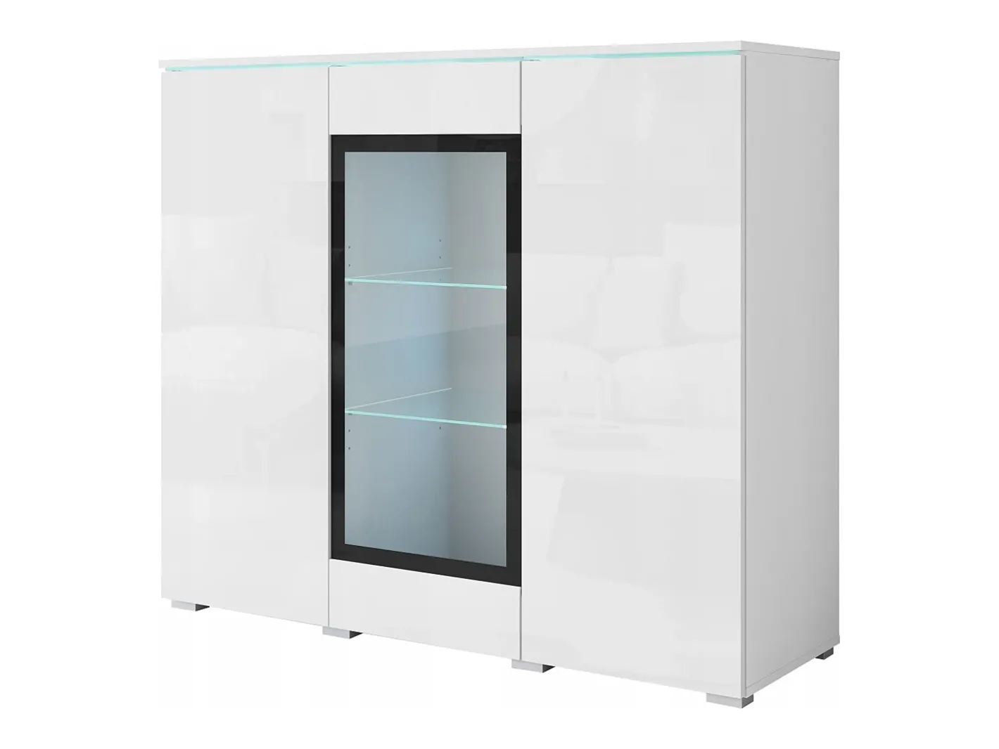 Vitrine alta moderna 120 cm para sala 3 portas corpo mate e frentes brilho Vitrina