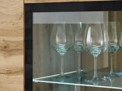Vitrine alta moderna 120 cm para sala 3 portas carvalho wotan mate* Online