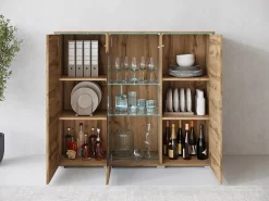 Vitrine alta moderna 120 cm para sala 3 portas carvalho wotan mate* Online