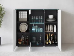 Sale Vitrine alta moderna 120 cm para sala 3 portas corpo matera mate e frentes branco brilho Vitrina