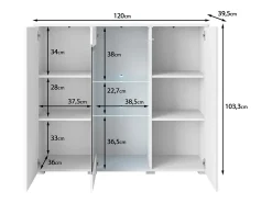 Sale Vitrine alta moderna 120 cm para sala 3 portas corpo matera mate e frentes branco brilho Vitrina