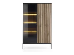 Vitrine alta moderna com frente canelada, 104×166×39 cm, Preto / Carvalho Wotan* New