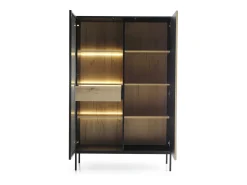 Vitrine alta moderna com frente canelada, 104×166×39 cm, Preto / Carvalho Wotan* New