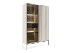 Vitrine alta moderna com frente canelada, 104×166×39 cm, Caxemira / Ouro Vitrina