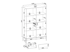 Vitrine alta moderna com frente canelada, 104×166×39 cm, Caxemira / Ouro Vitrina