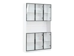 Best Vitrine alta moderna em vidro - 120 x 34 x 200 cm - com LEDs + 6 portas + prateleira - aglomerado - branca Vitrina