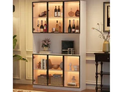 Best Vitrine alta moderna em vidro - 120 x 34 x 200 cm - com LEDs + 6 portas + prateleira - aglomerado - branca Vitrina
