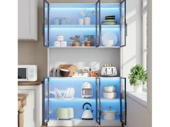 Best Vitrine alta moderna em vidro - 120 x 34 x 200 cm - com LEDs + 6 portas + prateleira - aglomerado - branca Vitrina