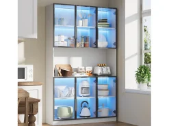 Best Vitrine alta moderna em vidro - 120 x 34 x 200 cm - com LEDs + 6 portas + prateleira - aglomerado - branca Vitrina