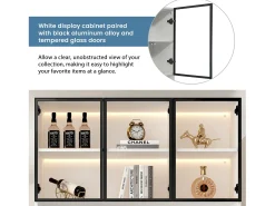 Vitrine alta moderna em vidro - 120 x 36 x 200 cm - com LEDs + 6 portas - para coleções/quarto - aglomerado - branca^Merax New
