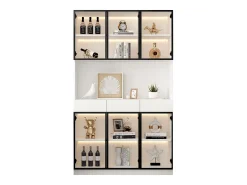 Vitrine alta moderna em vidro - 120 x 36 x 200 cm - com LEDs + 6 portas - para coleções/quarto - aglomerado - branca^Merax New