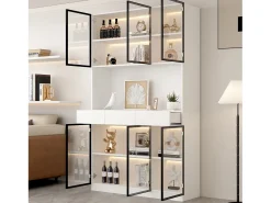 Vitrine alta moderna em vidro - 120 x 36 x 200 cm - com LEDs + 6 portas - para coleções/quarto - aglomerado - branca^Merax New