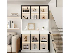 Vitrine alta moderna em vidro - 120 x 36 x 200 cm - com LEDs + 6 portas - para coleções/quarto - aglomerado - branca^Merax New