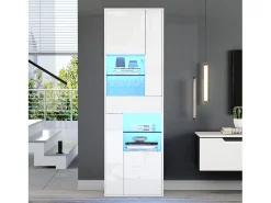Vitrine branca com 1 gaveta, 4 portas e iluminação LED, prateleiras em vidro, 55x38x170 cm^Hauss Spole Sale