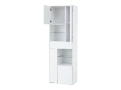 Vitrine branca com 1 gaveta, 4 portas e iluminação LED, prateleiras em vidro, 55x38x170 cm^Hauss Spole Sale