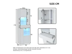 Vitrine branca com 1 gaveta, 4 portas e iluminação LED, prateleiras em vidro, 55x38x170 cm^Hauss Spole Sale
