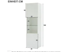 Vitrine branca de alto brilho com 2 portas e 1 prateleira de vidro, LED incluído - 45x35x160cm*Hauss Spole Online