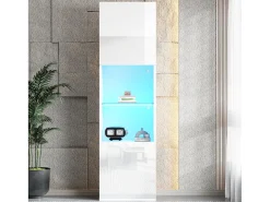Vitrine branca de alto brilho com 2 portas e 1 prateleira de vidro, LED incluído - 45x35x160cm*Hauss Spole Online