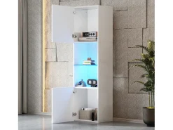 Vitrine branca de alto brilho com 2 portas e 1 prateleira de vidro, LED incluído - 45x35x160cm*Hauss Spole Online