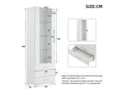 Vitrine brilhante - com LED - 3 gavetas e prateleiras - 60x35x180 cm - MDF - Vitrina