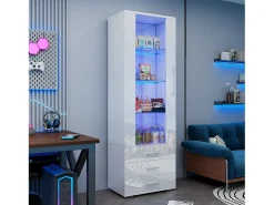 Vitrine brilhante - com LED - 3 gavetas e prateleiras - 60x35x180 cm - MDF - Vitrina