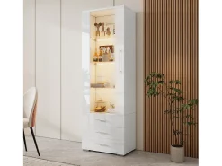 Vitrine brilhante - com LED - 3 gavetas e prateleiras - 60x35x180 cm - MDF - Vitrina