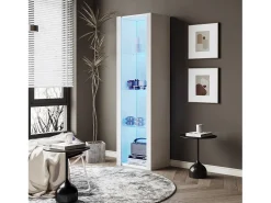 Vitrine brilhante com LEDs - 55 x 38 x 166 cm - 3 prateleiras de vidro - armários altos de armazenamento - aglomerado -^Merax Online