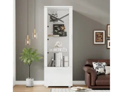 Vitrine brilhante com portas de acrílico - 50 x 40 x 160 cm - com LEDs + 3 prateleiras - Acrílico + aglomerado - branca*Merax New