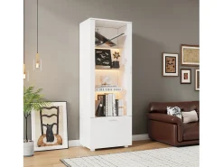 Vitrine brilhante com portas de acrílico - 50 x 40 x 160 cm - com LEDs + 3 prateleiras - Acrílico + aglomerado - branca*Merax New