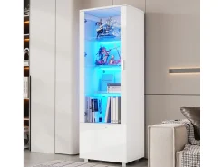 Vitrine brilhante com portas de acrílico - 50 x 40 x 160 cm - com LEDs + 3 prateleiras - Acrílico + aglomerado - branca*Merax New