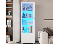 Vitrine brilhante com portas de acrílico - 50 x 40 x 160 cm - com LEDs + 3 prateleiras - Acrílico + aglomerado - branca*Merax New