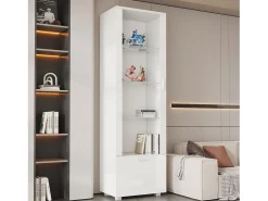 Vitrine brilhante com portas de acrílico - 50 x 40 x 160 cm - com LEDs + 3 prateleiras - Acrílico + aglomerado - branca*Merax New