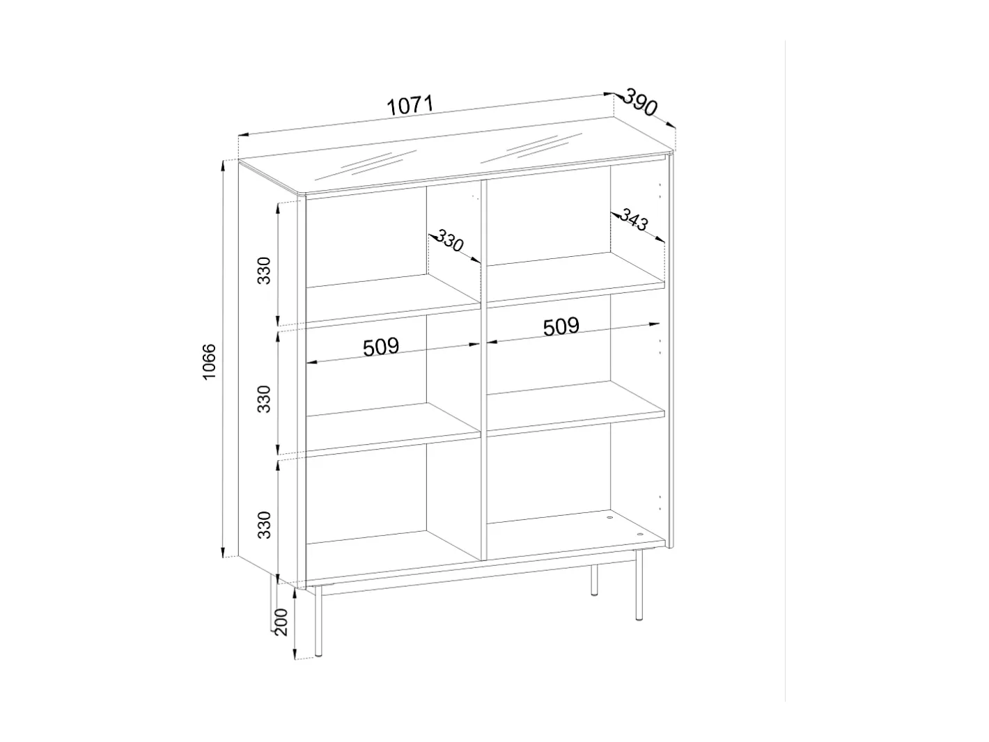 Vitrine, Caxemira, 107 x 126 x 39 cm* New