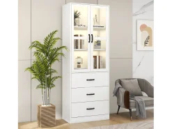 Vitrine com 3 gavetas e 2 portas de vidro - LEDs - Madeira MDF - lacado - 60 x 40 x 200 cm^Merax Best