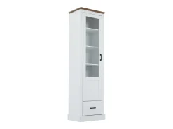 Vitrine com 1 porta de vidro e 1 gaveta - 50 x 35 x 178 cm - LEDs - Aglomerado e vidro -^Merax