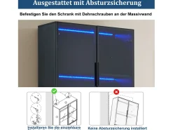Vitrine com 8 portas - 160 x 30 x 200 cm - LEDs - Aglomerado e vidro -*Merax Hot