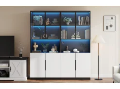 Vitrine com 8 portas - 160 x 30 x 200 cm - LEDs - Aglomerado e vidro -*Merax Hot