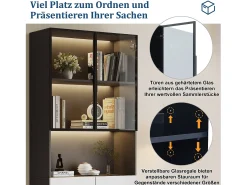 Vitrine com 8 portas - 160 x 30 x 200 cm - LEDs - Aglomerado e vidro -*Merax Hot